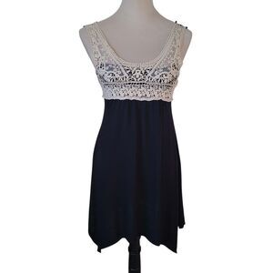 Moa Moa Women S Black Lace Crochet Boho Sleeveless Babydoll Tunic Dress Festival